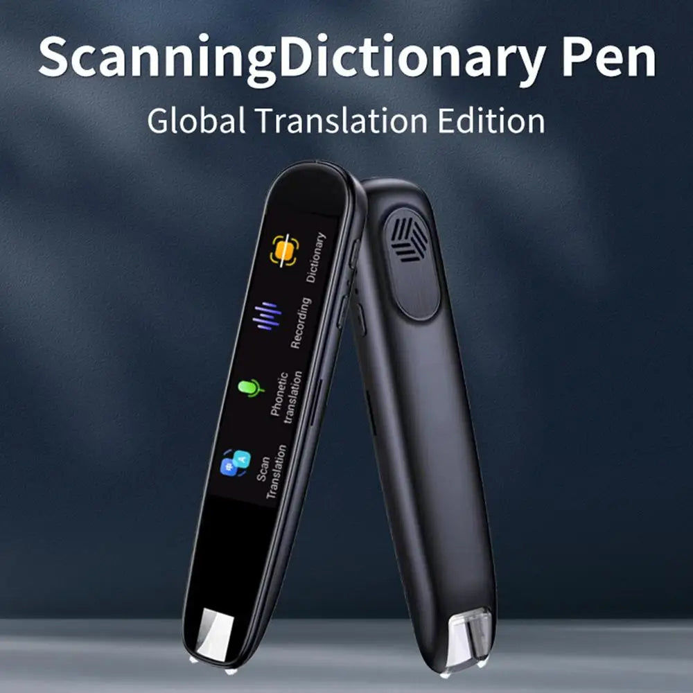 Scanning Dictionary Pen with global translation capabilities on a dark background